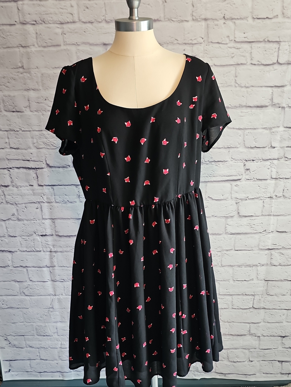 torrid Black Mini Dress with Pink Floral Dots